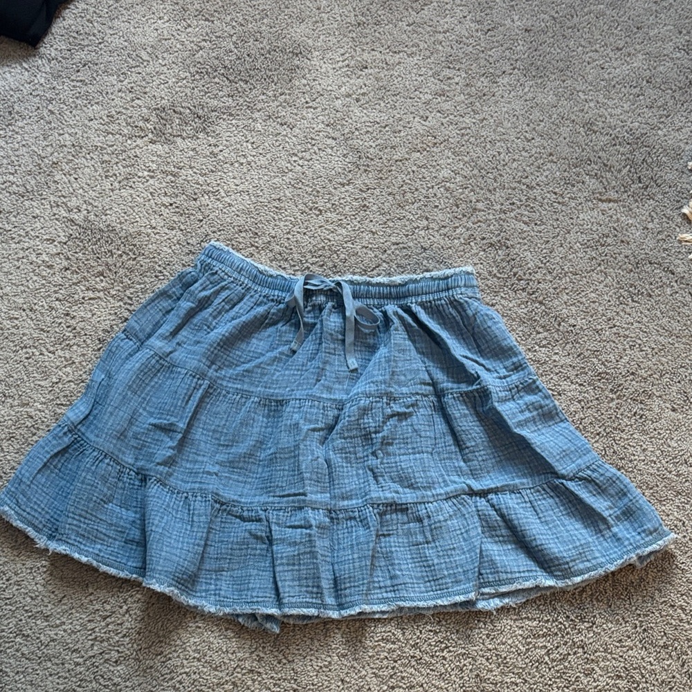 Aerie Gauze Tiered Mini Skirt, Chambray, M, NWT